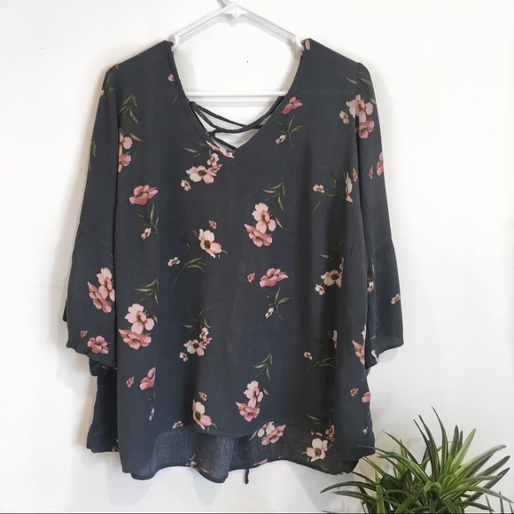 torrid Tops - Torrid Floral Lace Up Back Flowy Blouse